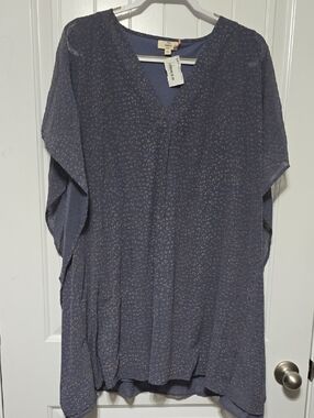 entro Dusty Navy Mini Dress with Taupe Micro Dot Print